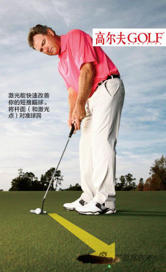 激光能快速改善 你的短推瞄球。 將桿面（和激光 點(diǎn)）對(duì)準(zhǔn)球洞
